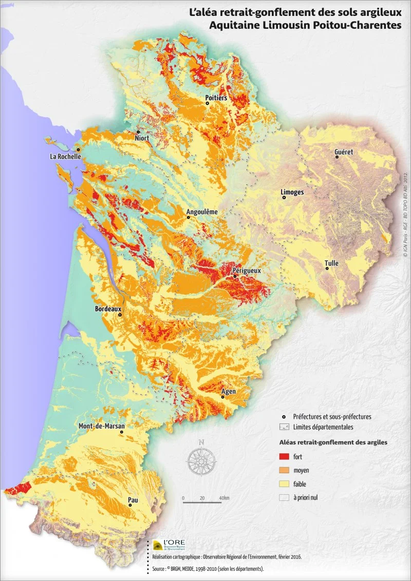 Carte RGA Aquitaine - zone très haute exposition retrait-gonflement argiles Haute-Garonne