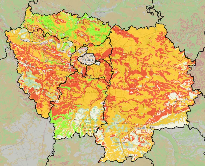 Carte RGA Île-de-France - zones retrait-gonflement argiles région parisienne