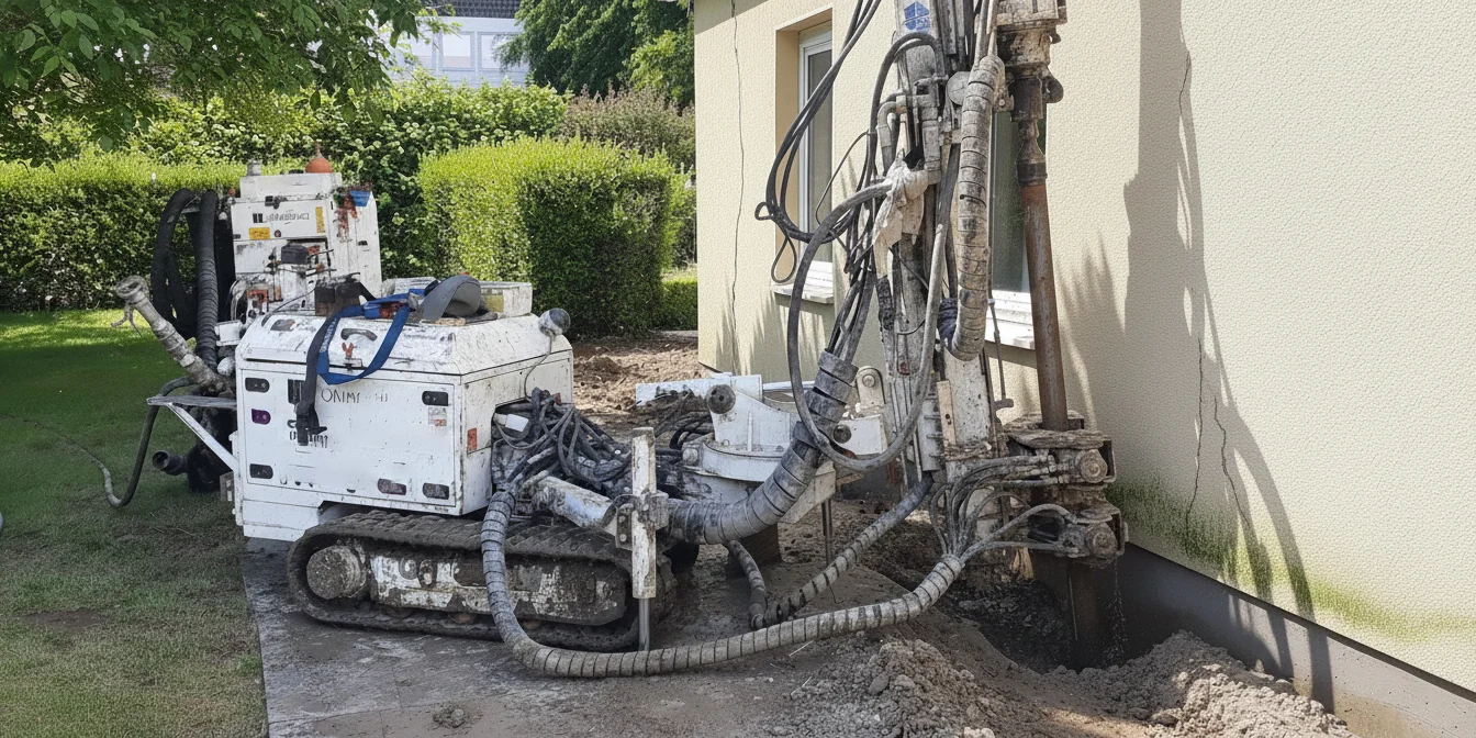 Chantier de pose de micropieux pour reprise en sous-oeuvre
