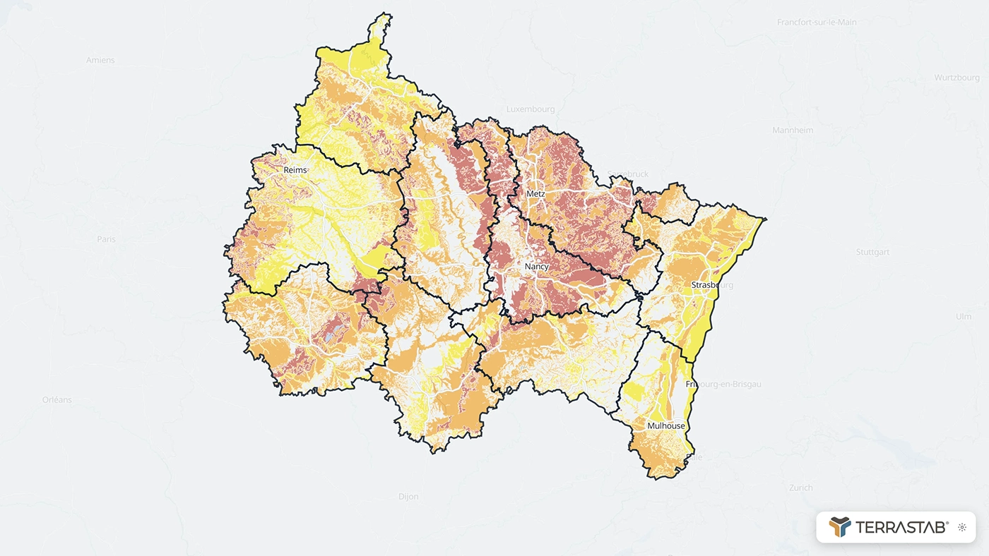 Carte de l'exposition au risque RGA dans le Grand Est 2026